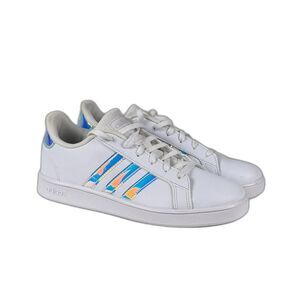 Adidas Women’s 5 White Iridescent Stripe Sneakers Casual Lace Up Shoes